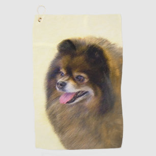 Pomeranian Black and Tan Painting Original Dog Art Golf Towel