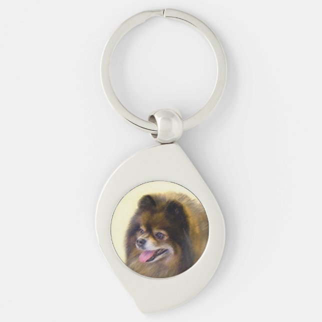 Pomeranian Black and Tan Painting Original Dog Art Keychain (Front)
