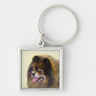 Pomeranian Black and Tan Painting Original Dog Art Keychain