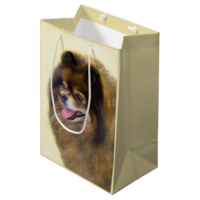 Pomeranian Black and Tan Painting Original Dog Art Medium Gift Bag (Front Angled)