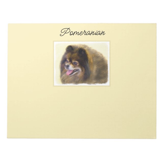 Pomeranian Black and Tan Painting Original Dog Art Notepad (Front)