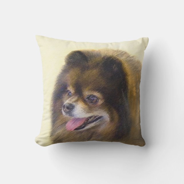 Pomeranian Black and Tan Painting Original Dog Art Outdoor Pillow (Front)