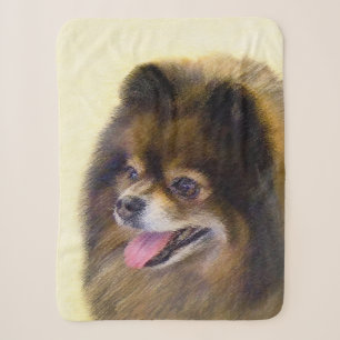 Pomeranian Black and Tan Painting Original Dog Art Sherpa Blanket