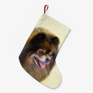 Pomeranian Black and Tan Painting Original Dog Art Small Christmas Stocking