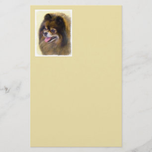 Pomeranian Black and Tan Painting Original Dog Art Stationery
