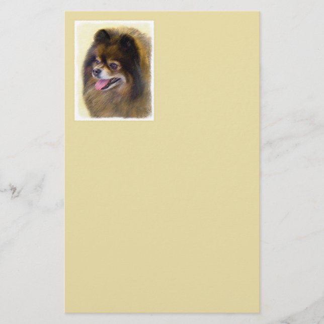 Pomeranian Black and Tan Painting Original Dog Art Stationery (Front)