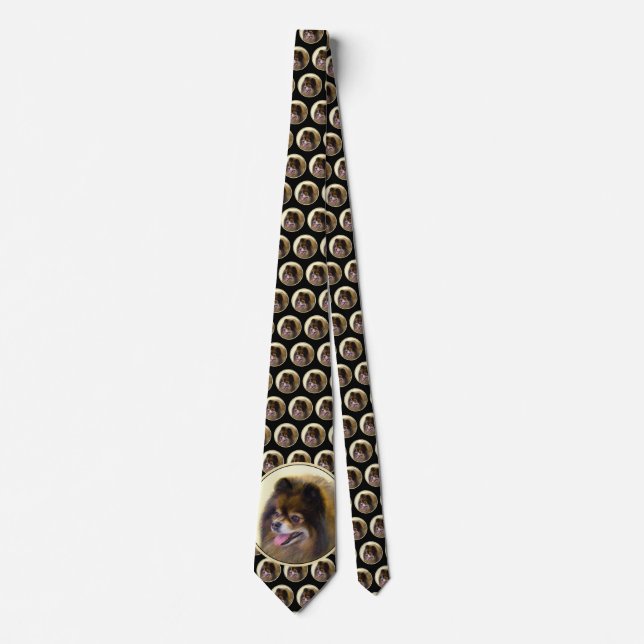 Pomeranian Black and Tan Painting Original Dog Art Tie (Front)