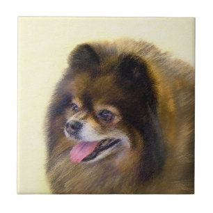 Pomeranian Black and Tan Painting Original Dog Art Tile