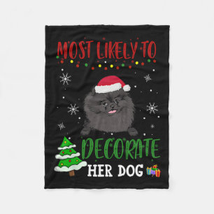 Pomeranian Black Dog Christmas Most Likely To Deco Fleece Blanket