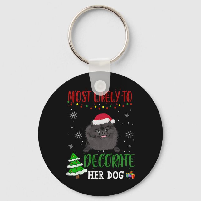 Pomeranian Black Dog Christmas Most Likely To Deco Keychain (Front)