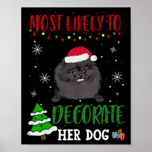 Pomeranian Black Dog Christmas Most Likely To Deco Poster
