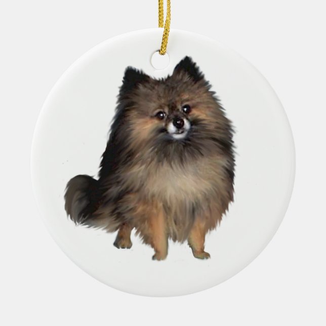 Pomeranian -  brindle ceramic ornament (Front)