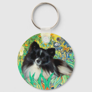 Pomeranian (BW) - Irises Keychain