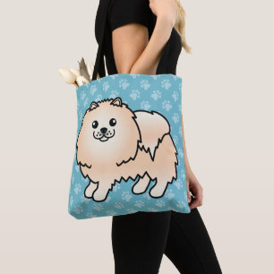 Pomeranian Cartoon Dog In Cream Colour Coat Tote Bag