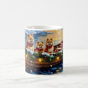 Pomeranian Christmas Boat Holiday Coffee Mug