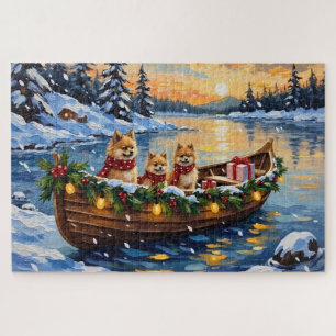Pomeranian Christmas Boat Holiday Jigsaw Puzzle