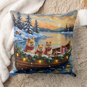 Pomeranian Christmas Boat Holiday Throw Pillow