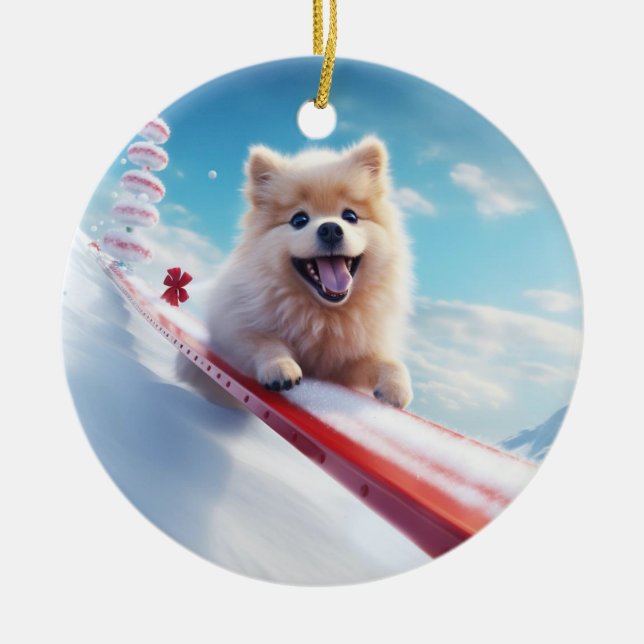 Pomeranian christmas,dog memorial gift,dog lover  ceramic ornament (Front)
