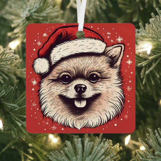 Pomeranian Christmas Dog Name & Year Personalized Metal Ornament (Insitu)