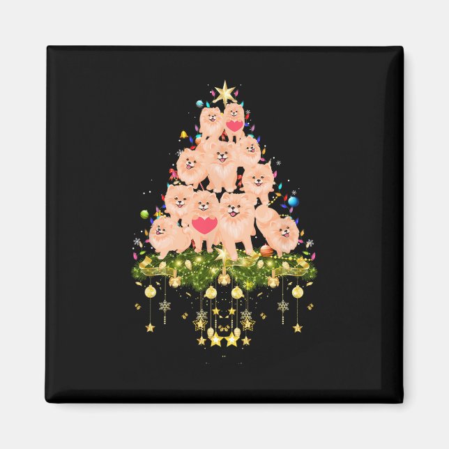 Pomeranian Christmas Dog Tree Lights Holiday Pomer Magnet (Front)