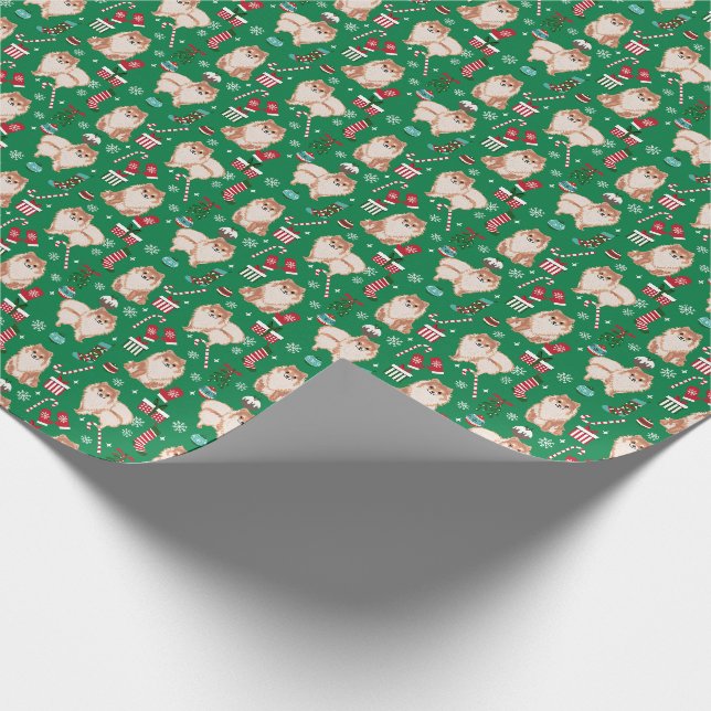 Pomeranian Christmas Dog wrapping paper (Corner)