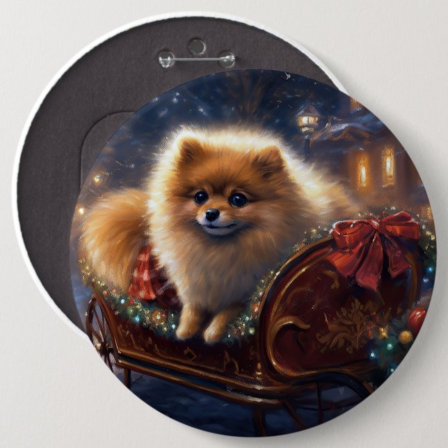 Pomeranian Christmas Festive Season Brushed  6 Inch Round Button (Front & Back)