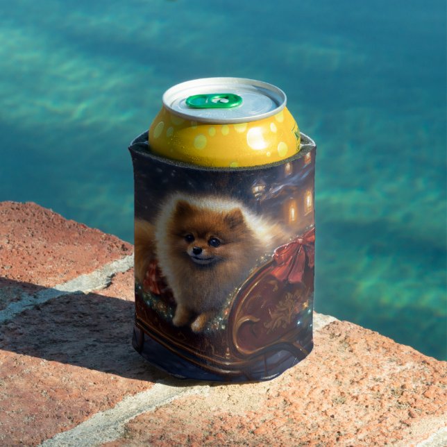 Pomeranian Christmas Festive Season Brushed  Can Cooler (In Situ Pool)