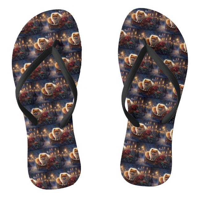 Pomeranian Christmas Festive Season Brushed  Flip Flops (Footbed)