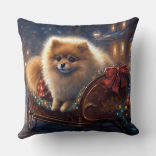 Pomeranian Christmas Festive Season Brushed  Throw Pillow
