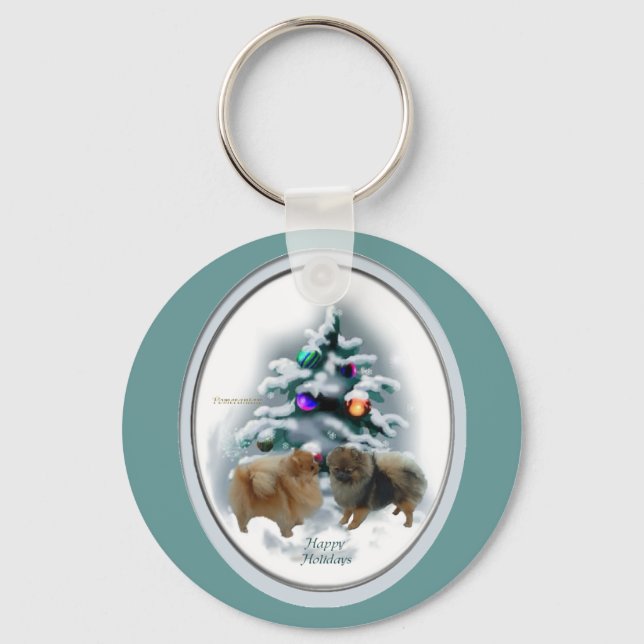 Pomeranian Christmas Gifts Keychain (Front)