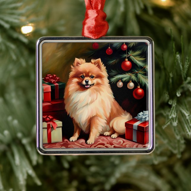 Pomeranian Christmas Metal Ornament (Tree)