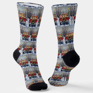 Pomeranian Christmas Red Truck Holiday Gift Socks