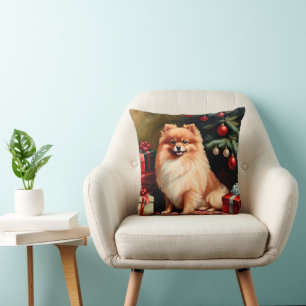 Pomeranian Christmas Throw Pillow