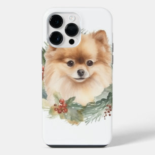 Pomeranian Christmas Wreath Festive Pup iPhone 14 Pro Max Case