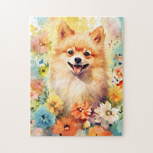 Pomeranian colourful watercolor artwork jigsaw puzzle (Vertical)