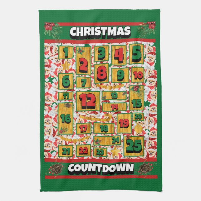 Pomeranian Countdown Christmas Advent Calendar Dog Kitchen Towel (Vertical)