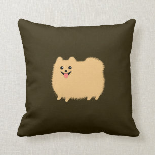 Pomeranian - Cute Dog on Chocolate Colour Throw Pillow