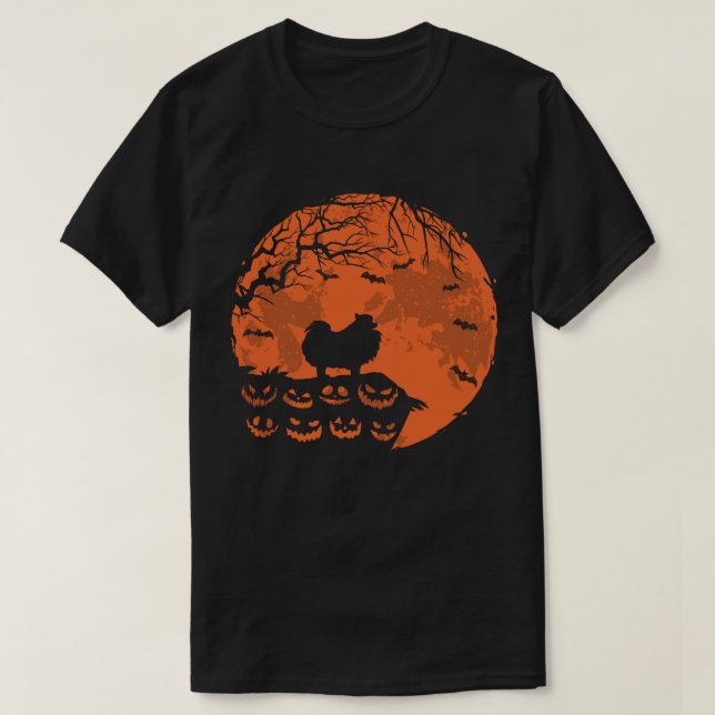 Pomeranian Dog And Moon Halloween Dog Lover Gift T-Shirt (Design Front)