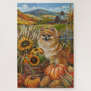 Pomeranian Dog Autumn Harvest Thanksgiving  Jigsaw Puzzle