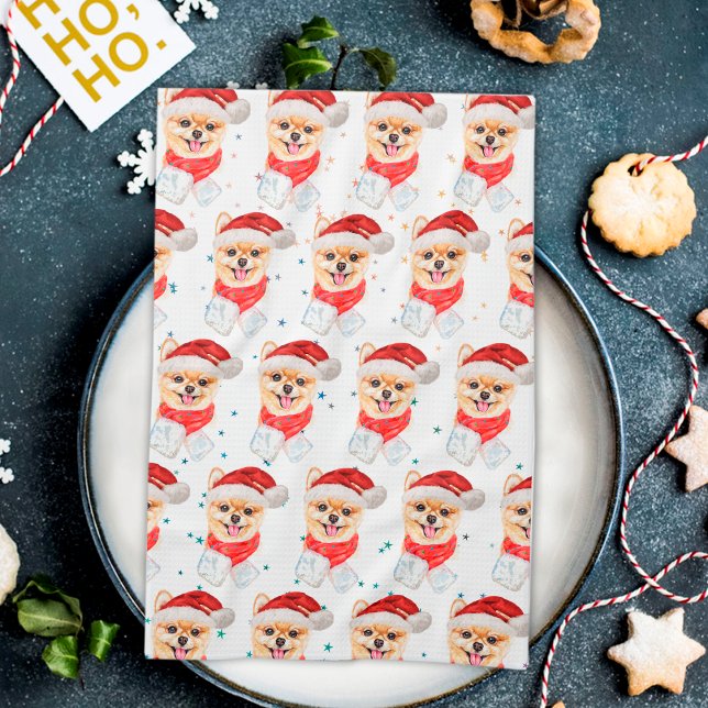 Pomeranian Dog Breed Christmas Stars Kitchen Towel (Creator Uploaded)