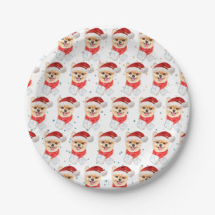 Pomeranian Dog Breed Christmas Stars Paper Plate