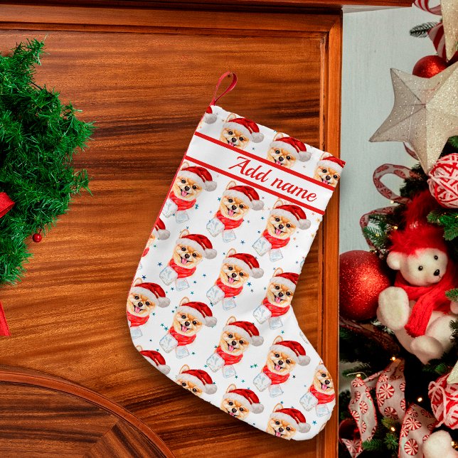 Pomeranian Dog Breed Christmas Stars Small Christmas Stocking (Creator Uploaded)