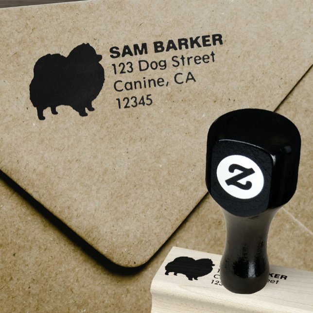Pomeranian Dog Breed Silhouette Return Address Rubber Stamp (Creator Uploaded)