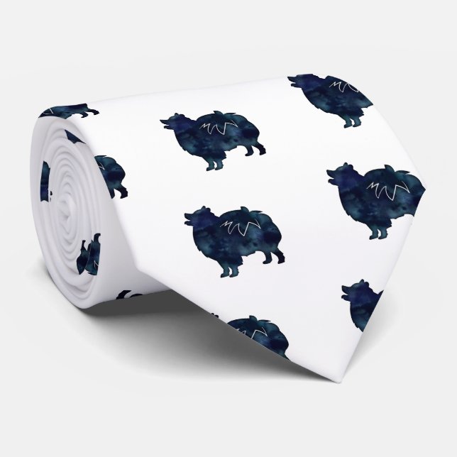 Pomeranian Dog Breed Watercolor Silhouette Tie (Rolled)