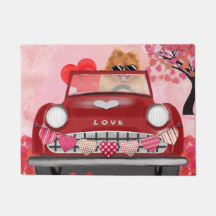 Pomeranian Dog Car with Hearts Valentine's Doormat