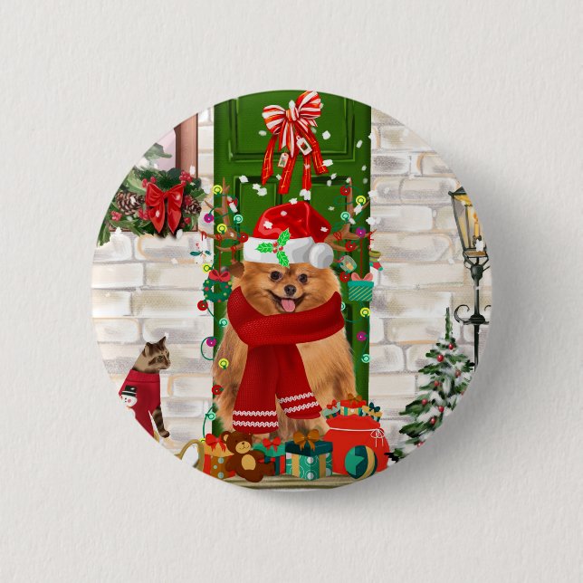 Pomeranian Dog Christmas 2 Inch Round Button (Front)
