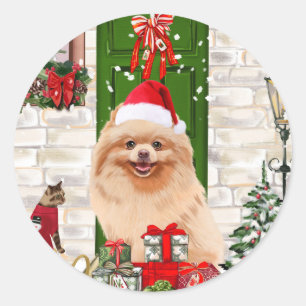 Pomeranian Dog Christmas  Classic Round Sticker