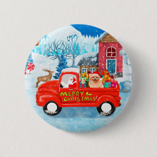 Pomeranian Dog Christmas Delivery Truck Snow 2 Inch Round Button