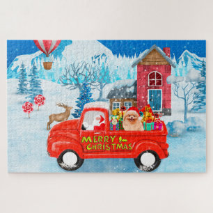 Pomeranian Dog Christmas Delivery Truck Snow Jigsaw Puzzle