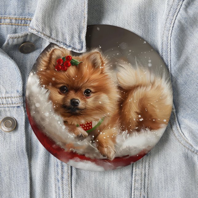 Pomeranian Dog Christmas Festive 6 Inch Round Button (In Situ)